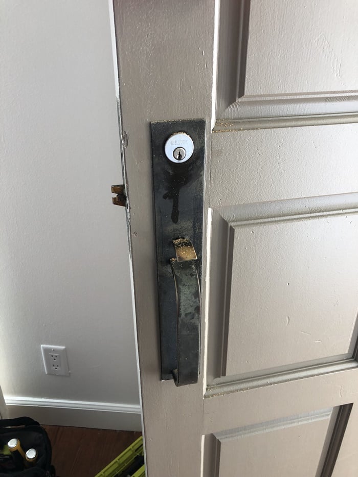 Igloohome keypad: Old mortise lock removed before fitting an Igloohome keypad.