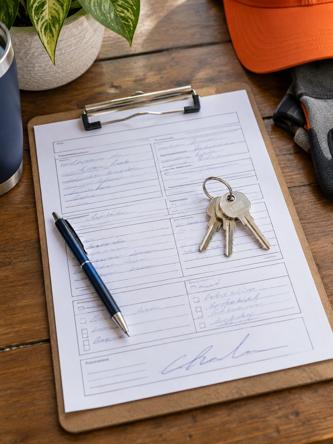 Signed work order: A completed work order: job, price and signature, with the new keys.