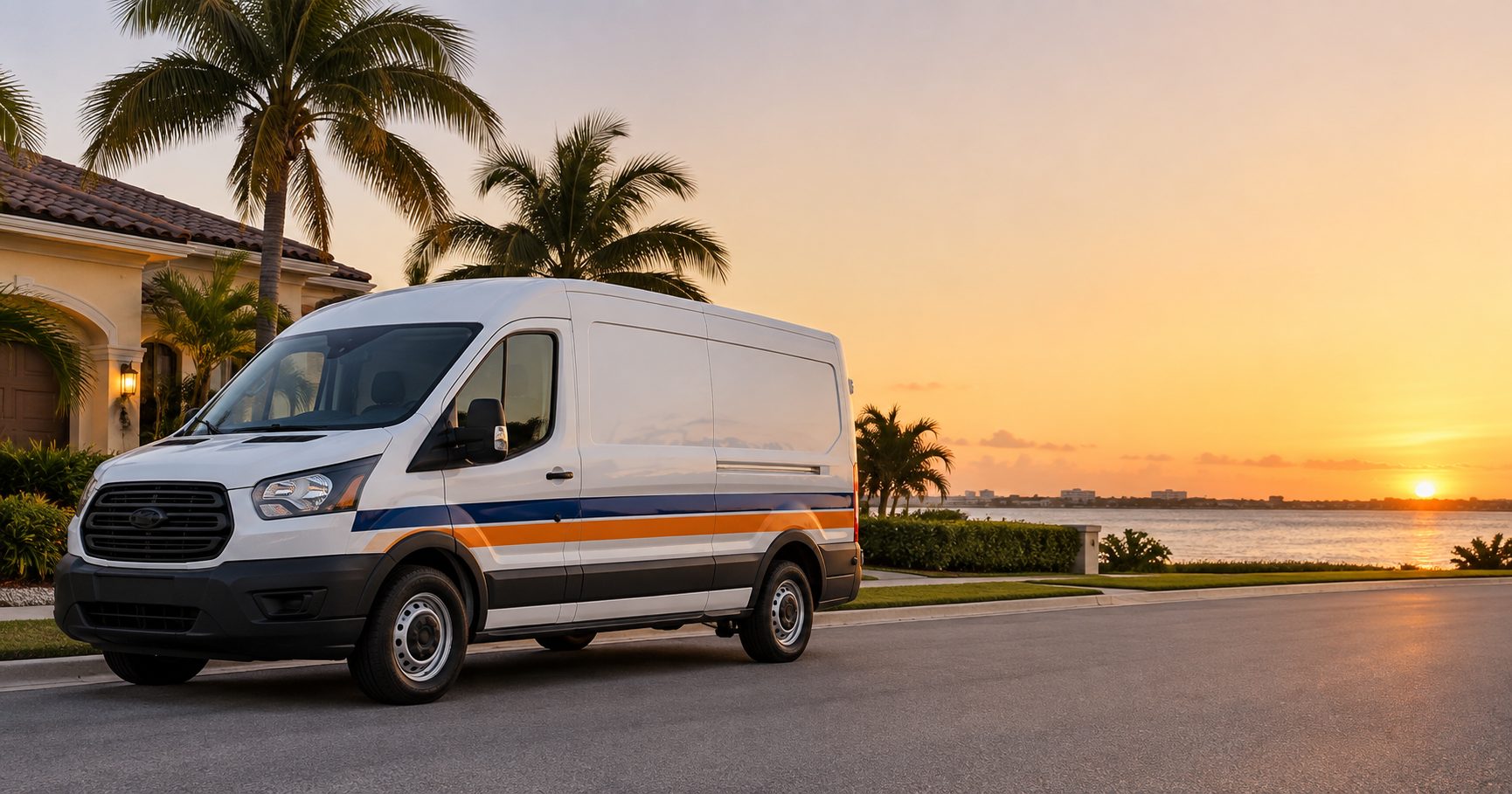 Southwest Florida crew: The van on the Gulf Coast at sunset.